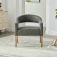 thumbnail image 2 of NEW Modern Upholstered PU Open Back Accent Armchair Barrel Dining Chair with Weathered Rubberwood Legs, Hollow-Out Side Club Chair for Living Room Bedroom Restaurant Cafes Dining Room Reception,Gray, 2 of 9