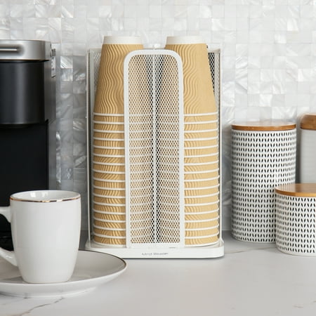 Mind Reader - 4-Compartment Carousel Cup and Lid Organizer - White Metal Mesh