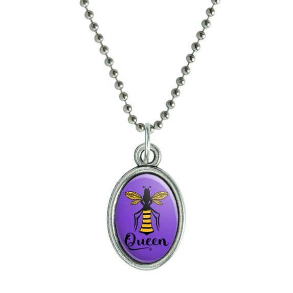 Queen Bee Antiqued Oval Charm Pendant with Chain