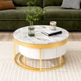 thumbnail image 2 of EUROCO 31.5" Round Nesting Coffee Table with 2 Drawers,Gold Metal Frame,White, 2 of 7