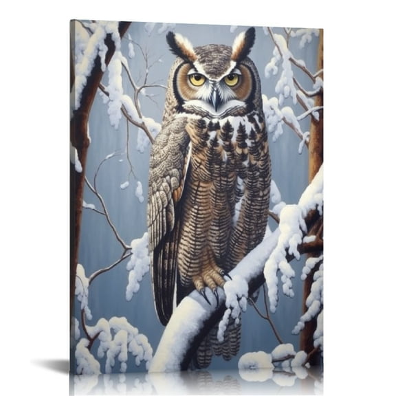 COMIO  Winter Owl Animal Picture Poster Winter Sentinel - Great Horned Owl Drawing Poster Canvas Wall Art HD Printing Modern Aesthetics Home Office Cafe Living Room Bedroom