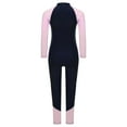 thumbnail image 4 of YUUMIN Boys Girls Full Body Swimsuit Color Block One Piece Swimwear UPF 50 Long Sleeve Rash Guard Pink 135/3XL, 4 of 6