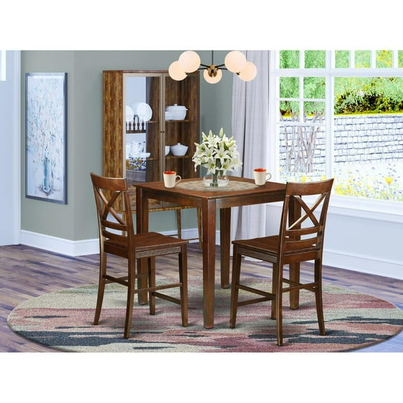 East West Furniture Vernon 3-piece Wood Dining Table and Bar Stools in Mahogany