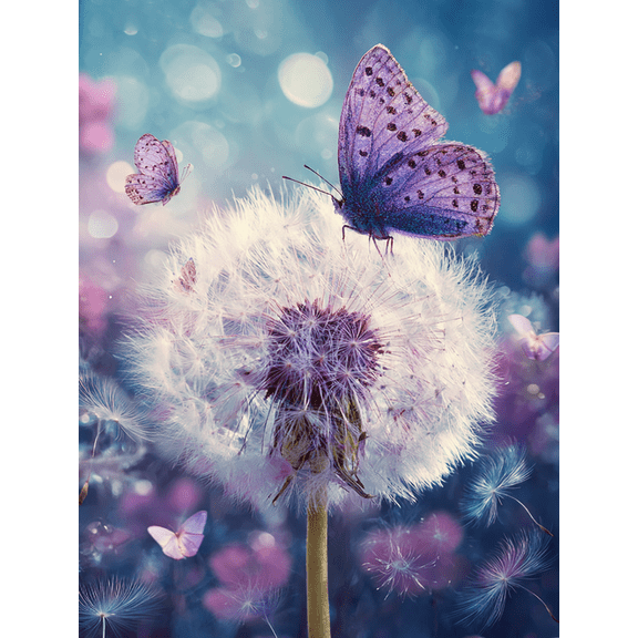 Qisvanset Purple Butterfly Dandelion Decor Canvas Wall Art 15.75x11.81 Inches