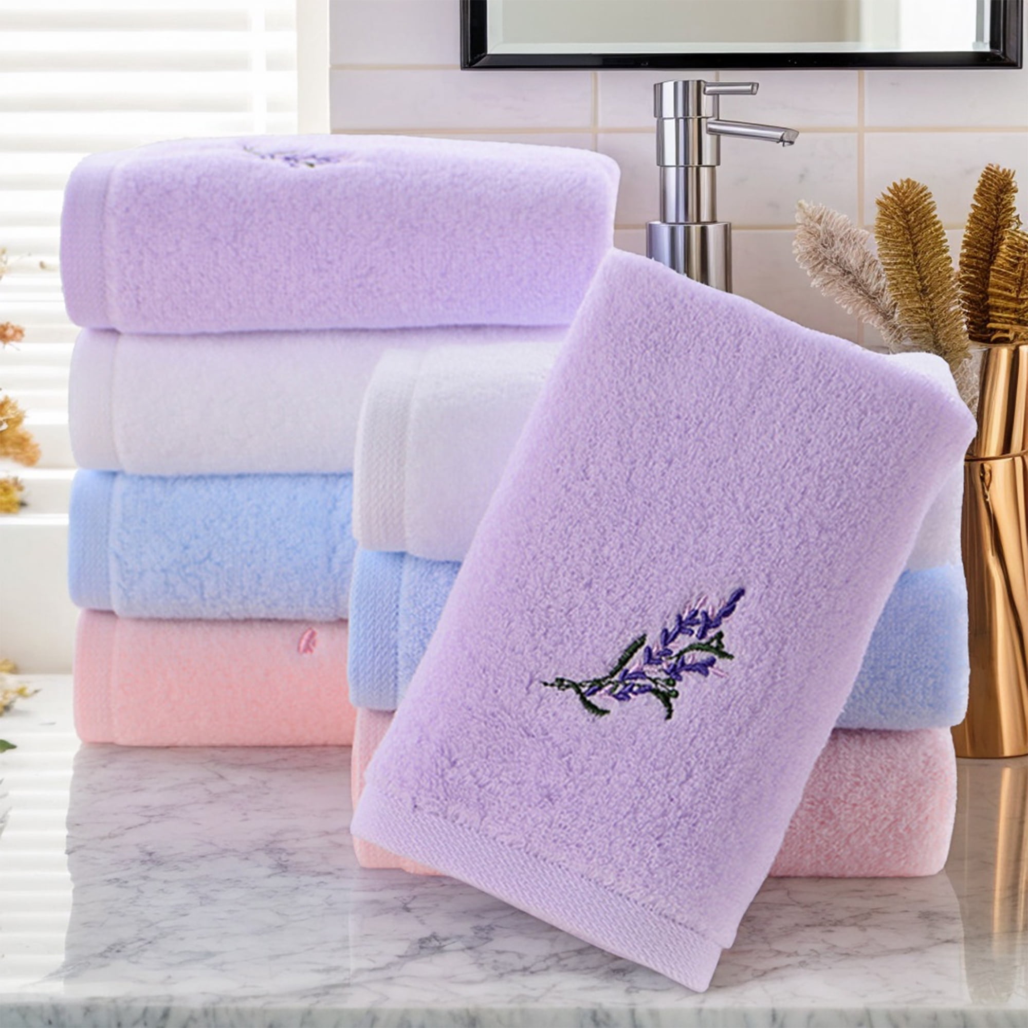 Unique Bargains 4 Pcs Bathroom Cotton Soft Hand Towels 13" x 29" Purple/Brown