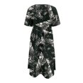 thumbnail image 5 of QJUHUNG Robe Midi à Manches Courtes Imprimée Florale Hawaïenne pour Femmes Robe Fluide avec Poches Tenue de Plage Ample, 5 of 5