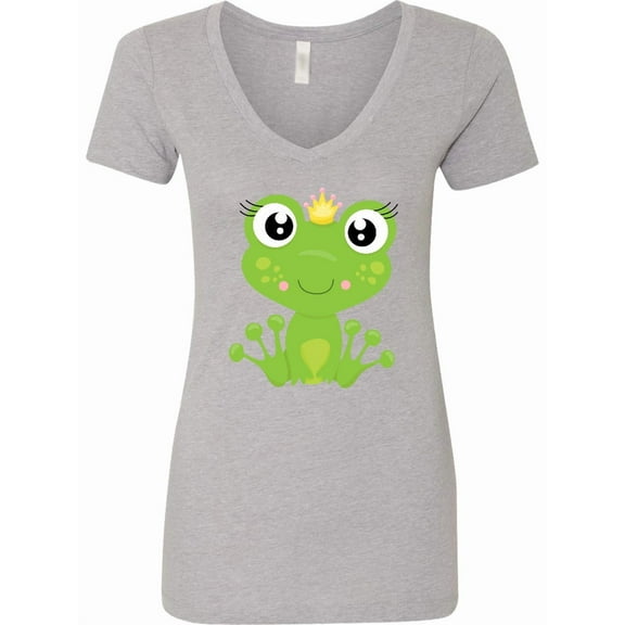 Inktastic Cute Frog, Green Frog, Frog Princess, Crown Women's V-Neck T-Shirt