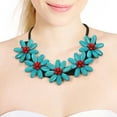 thumbnail image 3 of Five Turquoise Flowers with Synthetic Coral Center Stone Necklace, 3 of 3