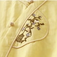 thumbnail image 5 of Npasoilc Summer Tops for Women Cotton Linen Vintage 3/4 Sleeve V-Neck Tiered Cross Twist Knot Closure Breathable Embroidery Blouse Solid Color Casual Loose T-Shirts, 5 of 5