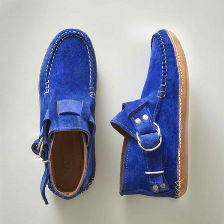 

Egmy Women S Fashion Flat Leopard Casual Buckle Strap Flock Round Toe Boots Shoes Blue 37
