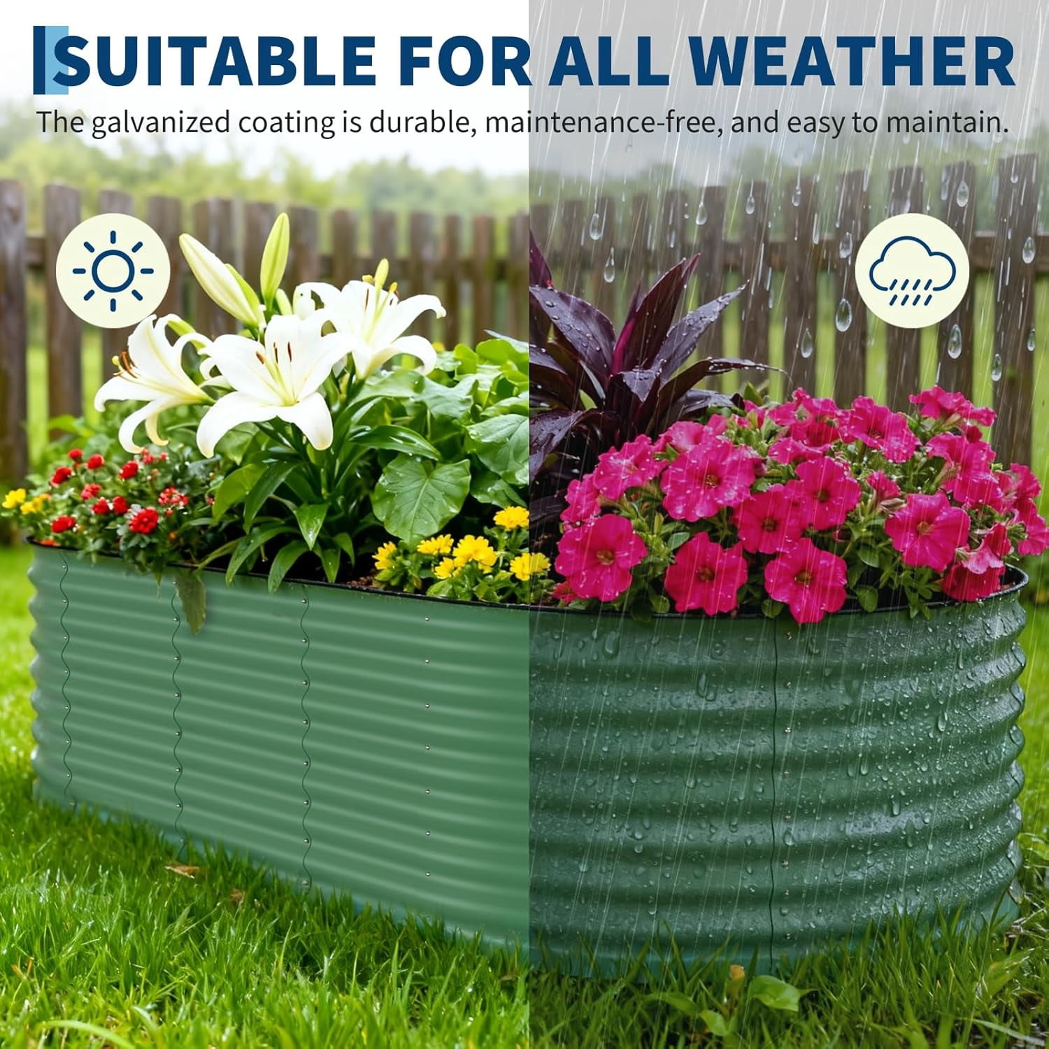 QinaQin 2PC 8x4x2ft Galvanized Steel Raised Garden Beds – Outdoor Oval Planter Boxes,Rust-Resistant,Durable,Easy Assembly for Vegetables & Flowers,Green