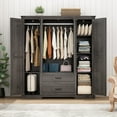 thumbnail image 3 of ChVans 70" Farmhouse Armoire Wardrobe Closet with Doors and Drawers, 4 Barn Doors Wardrobe Armoire with Hanging Rods and Multi-Layer Shelves for Bedroom, Grey-70", 3 of 7
