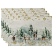Artoid Mode Watercolor Deer Trees Snowflakes Christmas Placemats 12 x 18 Inch 4 Pieces