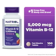 Natrol Vitamin B-12 5000mcg, Dietary Supplement for Cellular Energy Production & Healthy Nervous System Support, 100 Strawberry-Flavored Fast Dissolve Tablets, 100 Day Supply