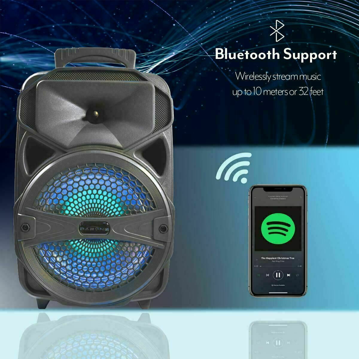 Dazone Bluetooth Speaker, Portable Wireless LED Speaker 8" with FM Radio/USB/SD Slot/Karaoke(with Mic, Remote Control)