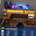 thumbnail image 4 of Satifur 66" L-Shaped Gaming Desk with LED Lights & Power Outlets, Computer Desk with Drawers & Printer Stand, Rustic Brown, 4 of 9