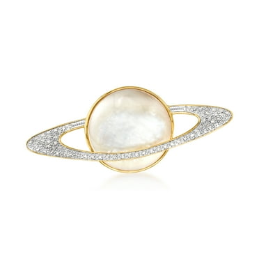 Ross-Simons Mother-Of-Pearl and .20 ct. t.w. Diamond Planet Pin in 18kt Yellow Gold Over Sterling Silver, Women's, Adult