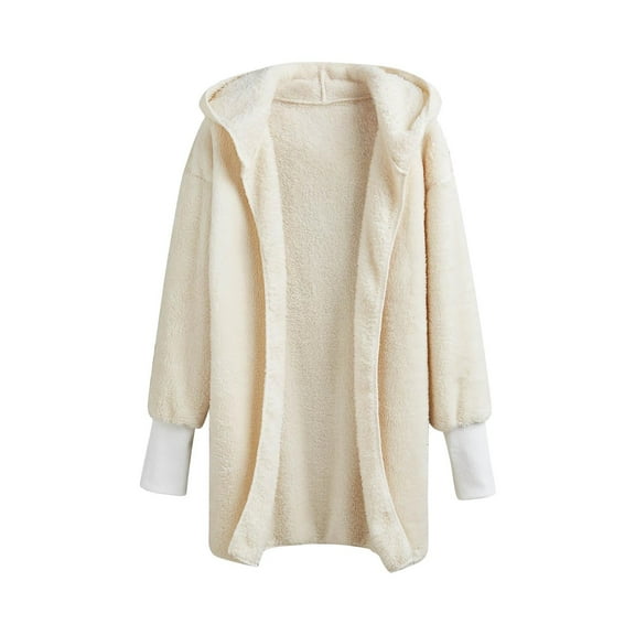 Olyvenn Plush Fleece Sherpa Jacket Women Winter Coats Button-Up Hoodie Long Sleeve Winter Jacket Fuzzy Sweater with Pockets White S