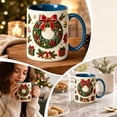 thumbnail image 4 of Novryn Christmas Coffee Mug, 2D Ceramic Cup With Raised Wreath Design for Coffee and Milk, 10 oz, Blue, 4 of 7