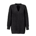 thumbnail image 4 of Arlun Women's Winter V-Neck Long Sleeve Loose Cable Knit Sweaters Pullover Fashion Simple Comfortable Solid Color Relaxed Fit Drop Shoulder Tops Stylish Outwear Black XXXXXL, 4 of 4