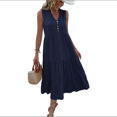 thumbnail image 1 of Vestido de Verano Sin Mangas, Holgado, Informal, con Escote en V, con y Bolsillos, para Cruceros en la Playa, Negro, Talla XL, 1 of 9