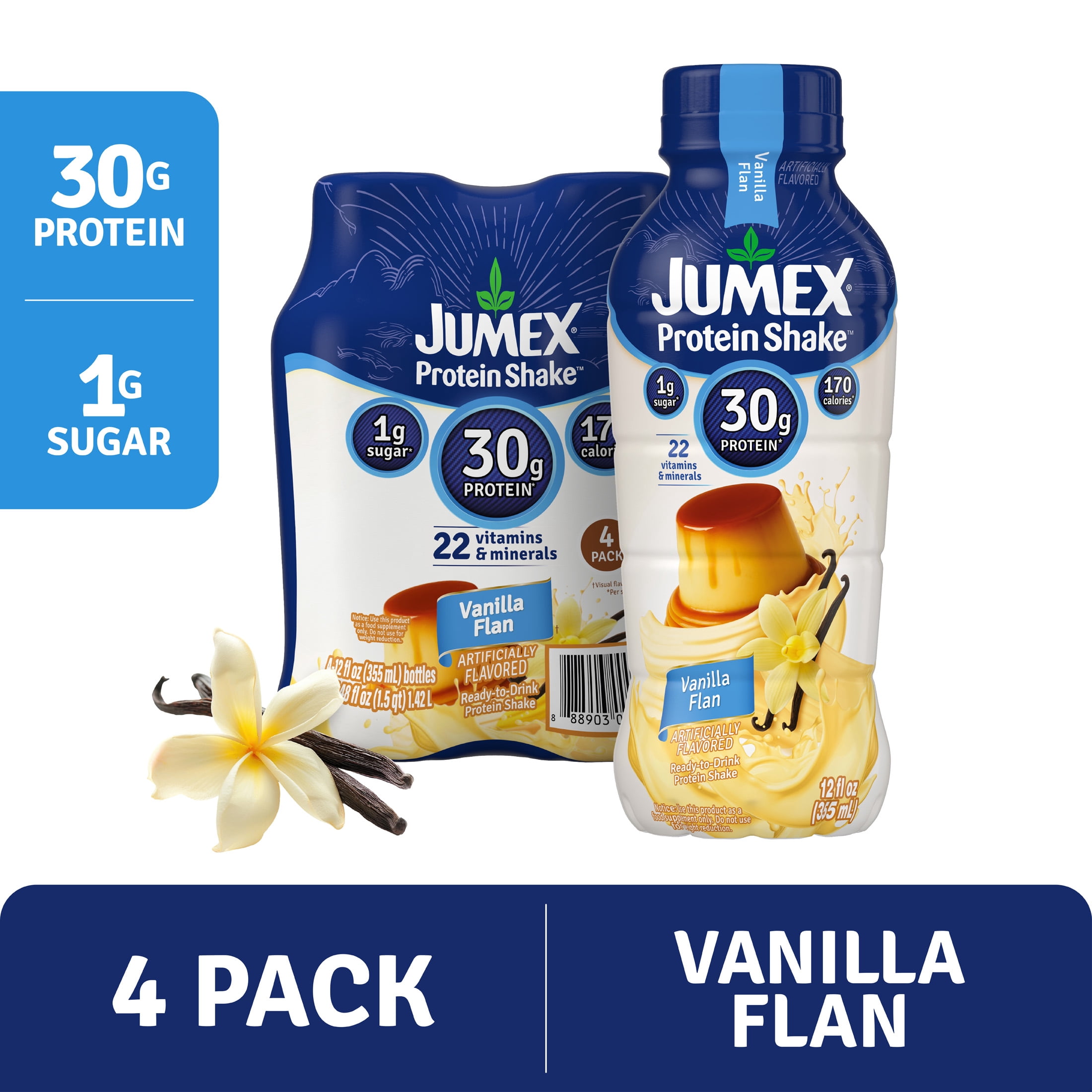 Jumex Protein Shake Vanilla Flan, 30g Protein, 12 fl oz, 4 Pack