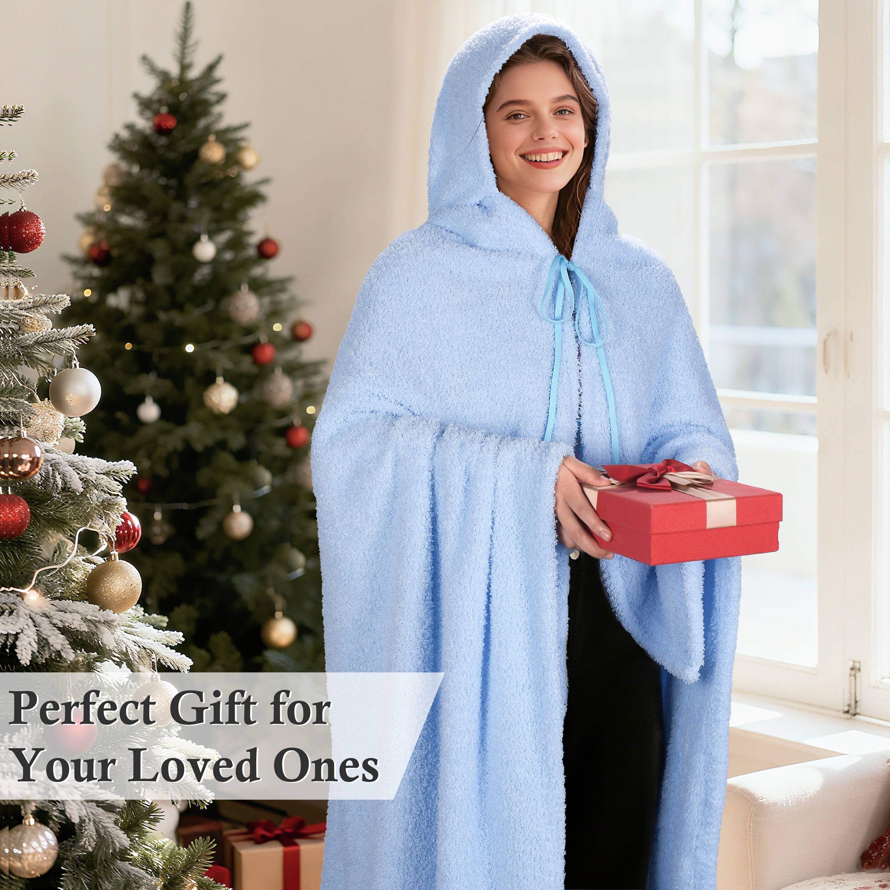 Catalonia Hooded Wearable Blanket Poncho for Adults, Lightweight Fleece Cape with Hand Pockets, Cozy Plush Throw Wrap for Women, Perfect for Lounging, Gifts Ideas