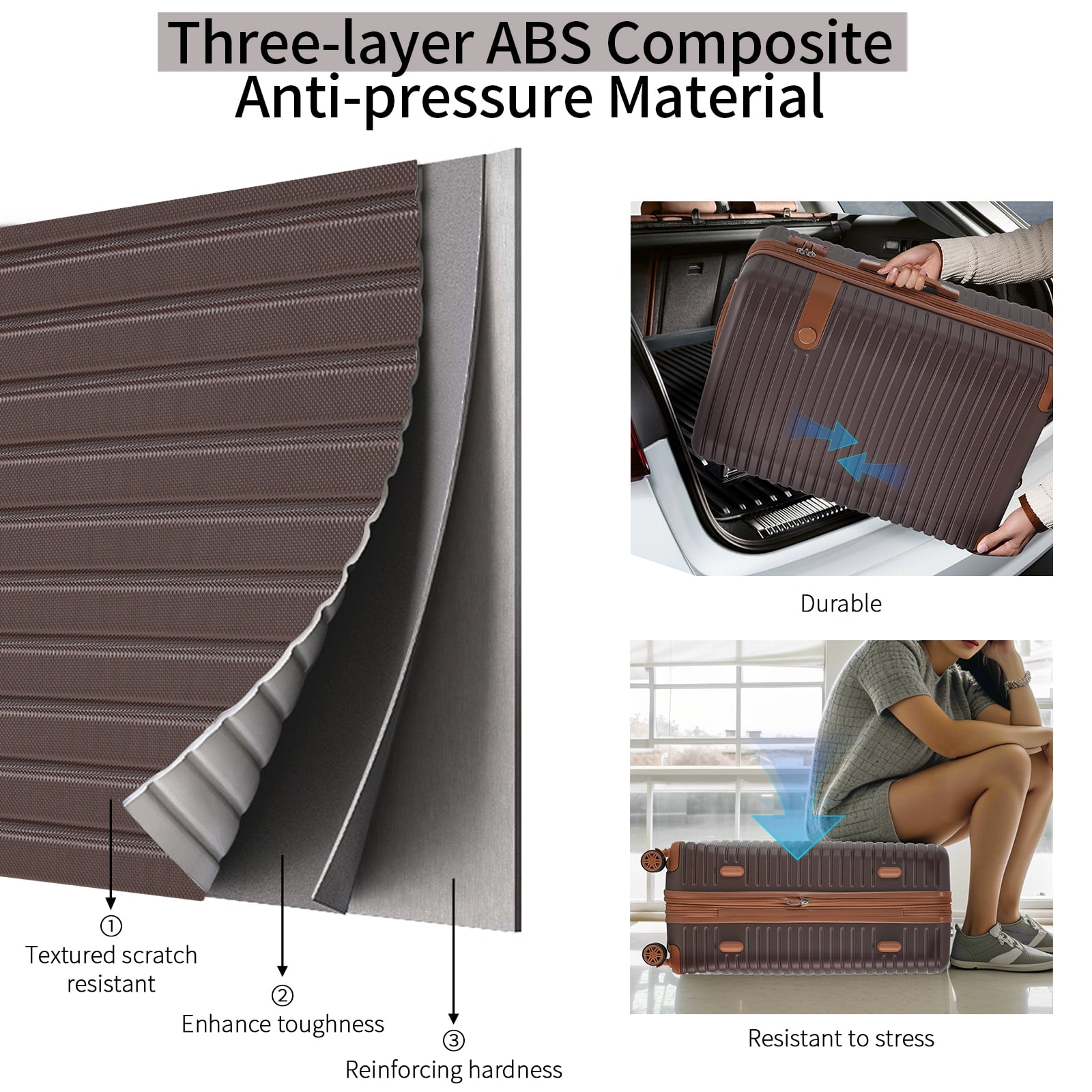 Euroco Luggage Set 3 Piece,Lightweight Expandable 24" Checked Suitcase with TSA Lock,2 Packing Cubes and Spinner Wheels for Travel,Brown