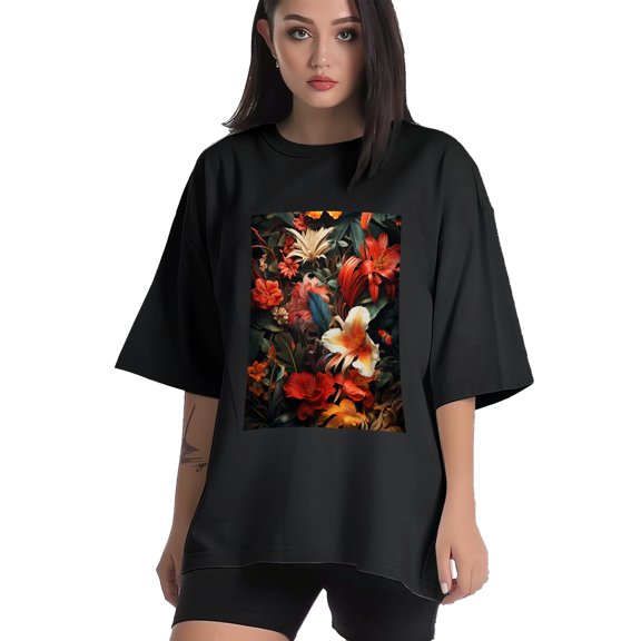 Plus Size Shirt for Women Black Tops for Women Short Sleeves Shirt for Women Tropical Plants1 T Shirt Crewneck Shirt for Women XS