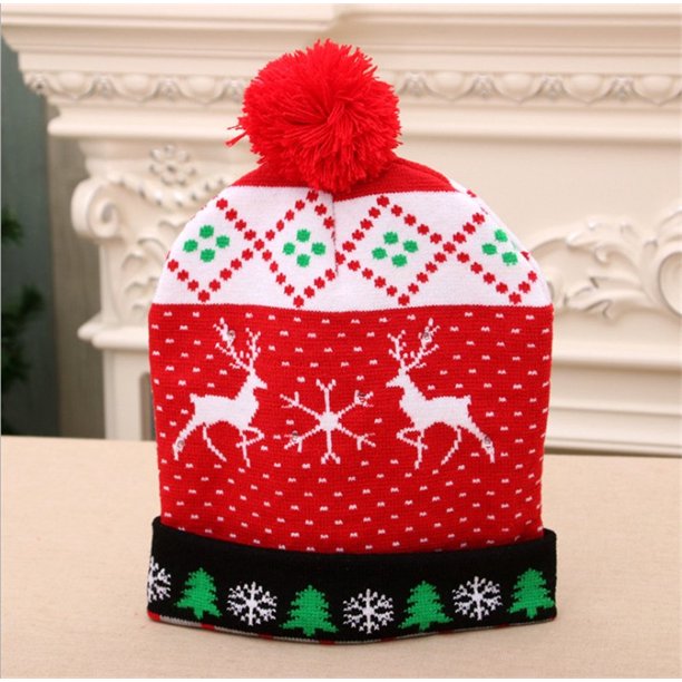 Promoción, artware eléctrico, vacaciones, diseños decorativos de mezcla de invierno, sombrero de Navidad LED intermitente de punto
