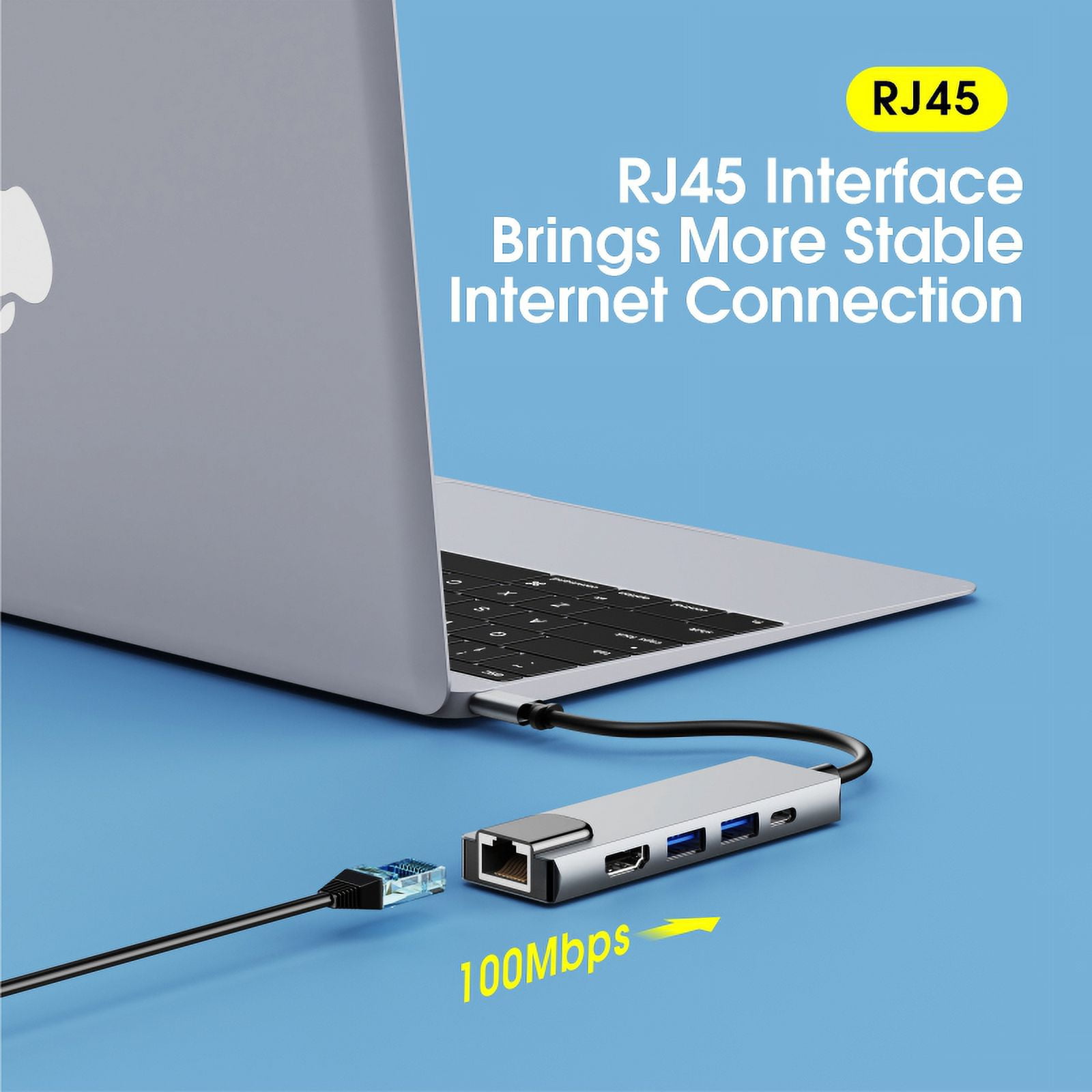 DOONJIEY  PD 87W RJ45 Ethernet 4K HDTV 5 In 1 Hub Aluminum Alloy Multiport Type C USB Adapter Hub for Laptop