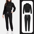 thumbnail image 2 of ASDFVBKG Scrubs for Women Set Zipper Collar Nursing Uniform Scrub Tops Long Sleeve Jogger Pants Drawstring Solid Womens Scrub Sets Pockets Black 2XL, 2 of 4