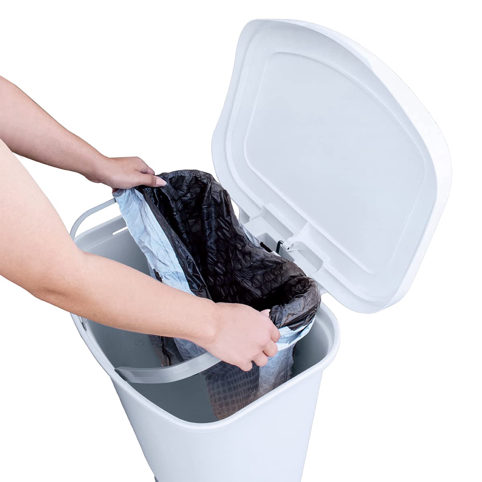 Open Box Glad Kitchen Trash Can w/Lid, Foot Pedal & Garbage Bag Rings, 13 Gal,