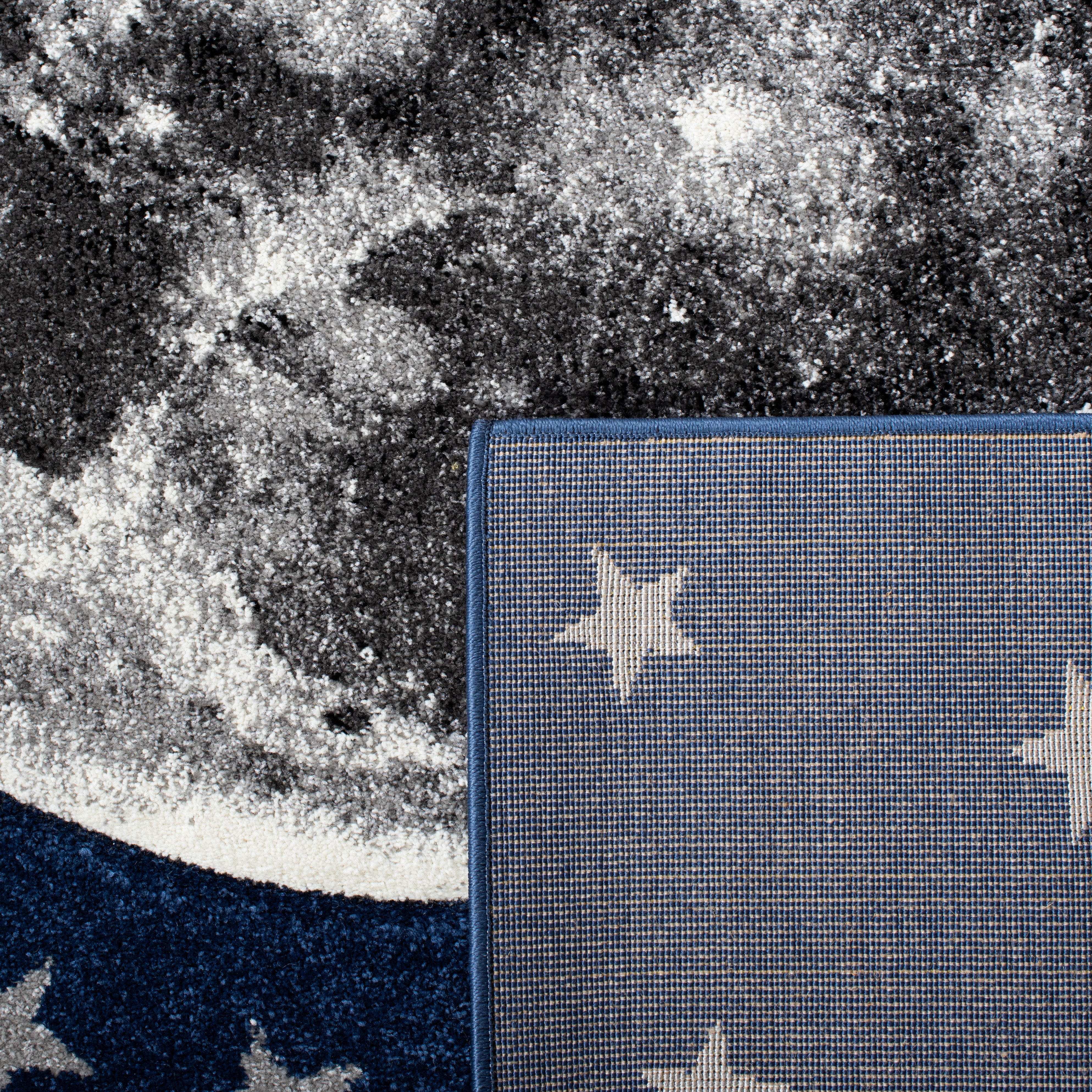 SAFAVIEH Carousel Kids Moon in the Stars Area Rug, Navy/Gray, 3' x 3' Round