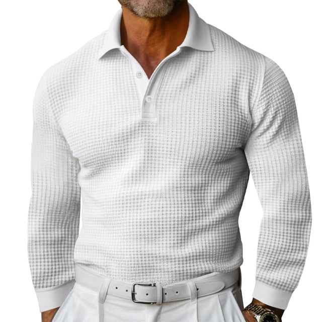 Blusas y camisas de manga larga con cuello en V para hombre, camisa de golf de vacaciones de color liso, blusas de manga larga con botones y solapa, blusas de poliéster para hombre
