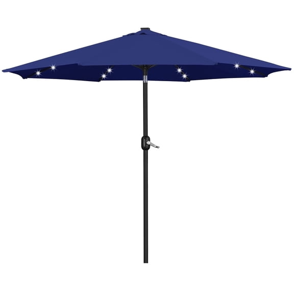 Yaheetech 11FT Outdoor Patio Umbrella with 32 LED Lights and Push Button Tilt, Navy Blue