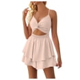 thumbnail image 1 of XDZJLR Robes d'Été pour Femmes Combinaison Col Bretelles Spaghetti Double Couche Ourlet à Volants Mini Jupe Courte, 1 of 7