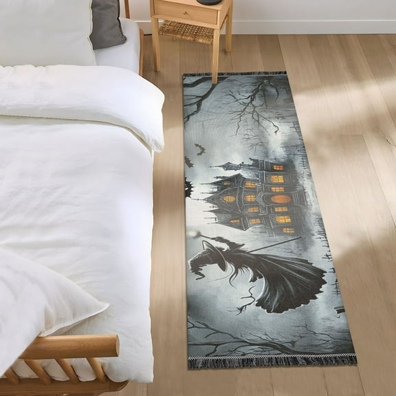 Halloween Pumpkins and Witch Bedroom Runner Rug 2'x 6' Non Slip Carpet Indoor Home Area Rug Living Room