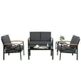 thumbnail image 6 of Walsunny 5 Piece Furniture Patio Conversation Sectional Set Outdoor Metal Solid Wood Armrest & Thick Cushion, 6 of 8