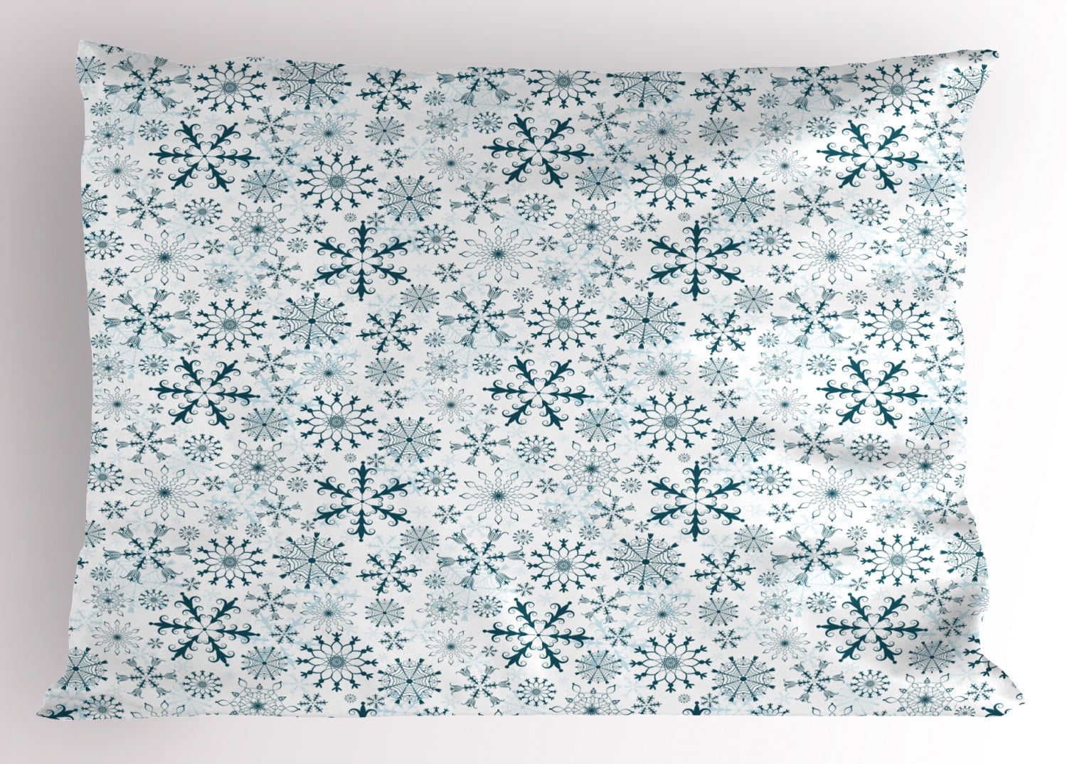 Winter Pillow Sham Merry Xmas Theme Delicate Snowflakes Cold Freezing