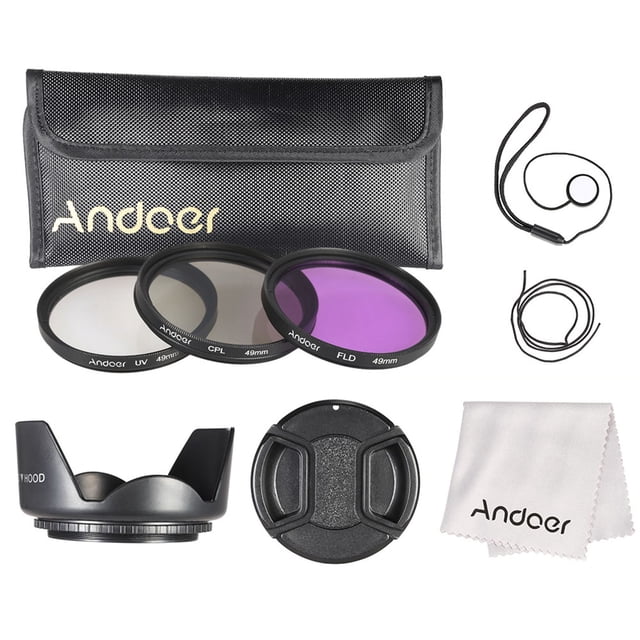 Kit de filtro de 49mm UV CPL FLD Andoer con bolsa de Nylon y tapa de lente