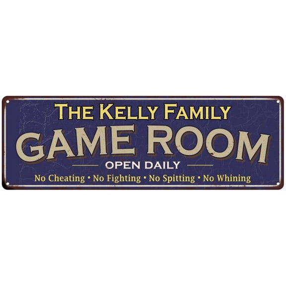 The Kelly Family Blue Game Room Metal 8x24 Sign 108240037169