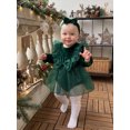 thumbnail image 3 of Cjfdfy Newborn Baby Girl Christmas Fall Outfit Velvet Long Sleeve Ruffle Sheer Tulle Romper Dress And Bow Headband Infant Cute My First Christmas Fall Winter Outfit 0-18M, 3 of 9