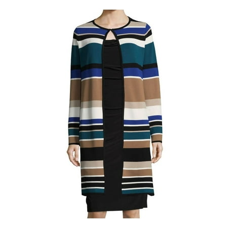 Calvin Klein Women's Petite Striped Long Cardigan (PXS, Blue/Multi)