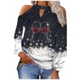 thumbnail image 1 of Mujeres otoño Navidad impreso linterna Sexy manga larga sin tirantes pulóver fuera del hombro blusa camiseta Tops Fridja FKASFK5953, 1 of 4