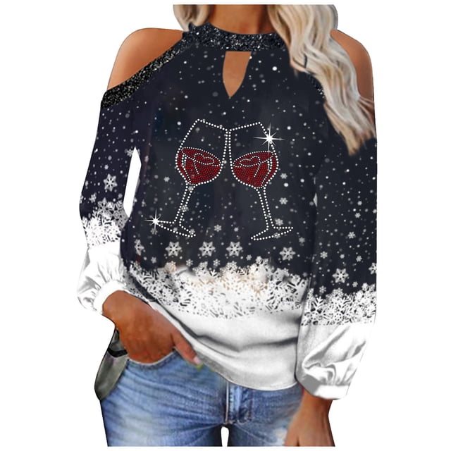 Mujeres otoño Navidad impreso linterna Sexy manga larga sin tirantes pulóver fuera del hombro blusa camiseta Tops Fridja FKASFK5953