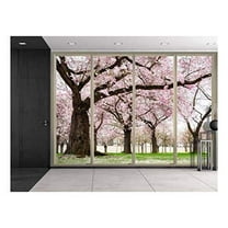 Wall26 - Petals Falling from Cherry Blossom Trees Viewed from Sliding Door - Creative Wall Mural, Peel and Stick Wallpaper, Home Decor - 66x96 inches