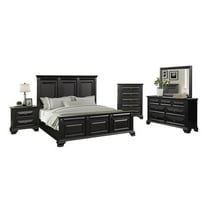 Roundhill Furniture Vintage Black Wood Bedroom Set, King Bed, Dresser, Mirror, Nightstand, Chest