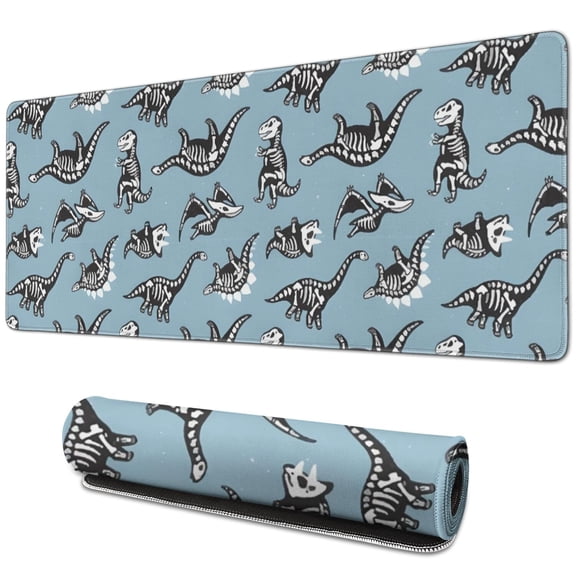 Long Mouse Pads for Desk,Blue Dinosaur Skeletons Pattern Desk Mats on Top Of Desks, Desk Mouse Pad Extra Large with 3mm Non-Slip Base and Stitched Edge for Gaming,Office,Work,Home 31.5"x11.8"