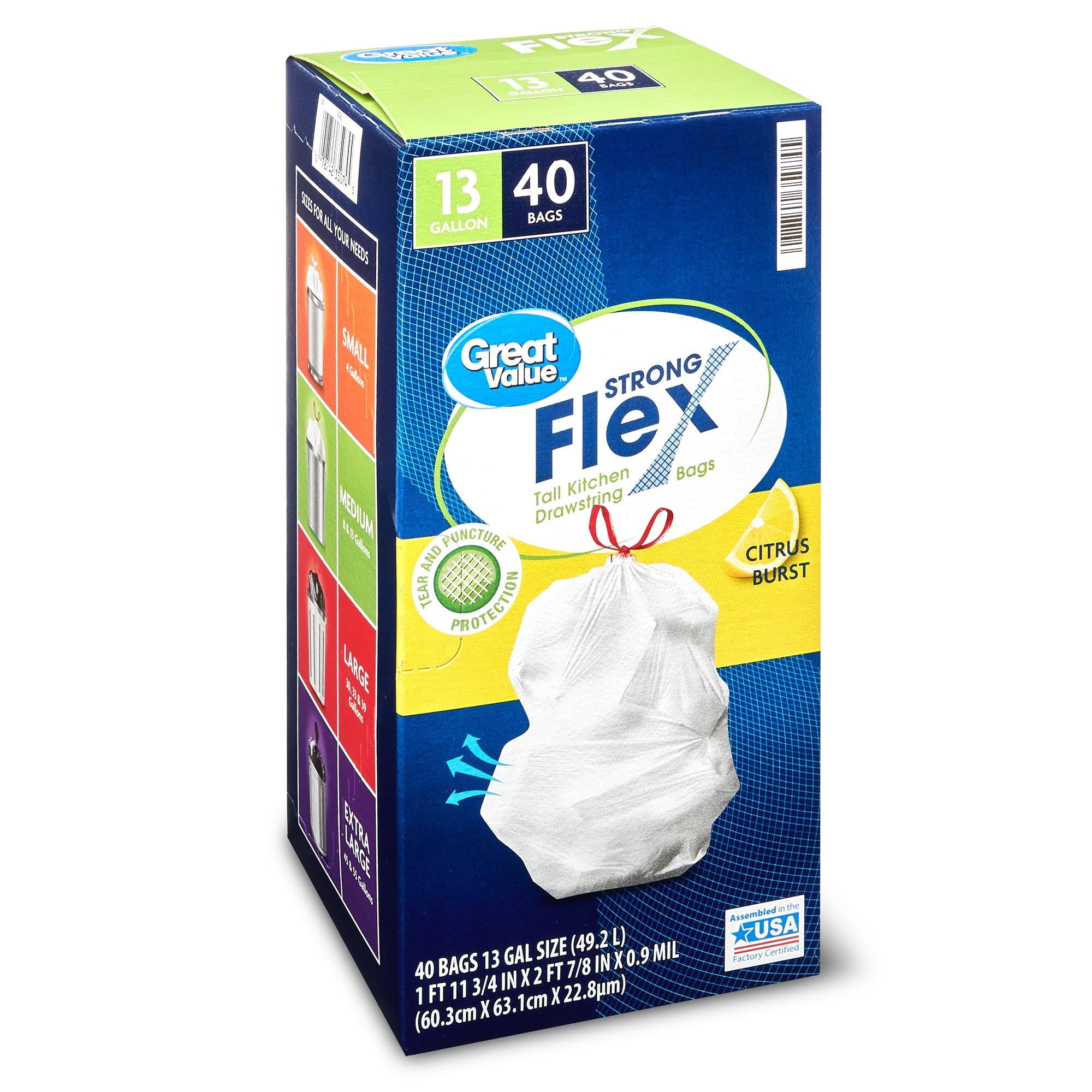 Great Value Strong Flex Tall Kitchen Trash Bags, 13 Gallon, 40 Bags